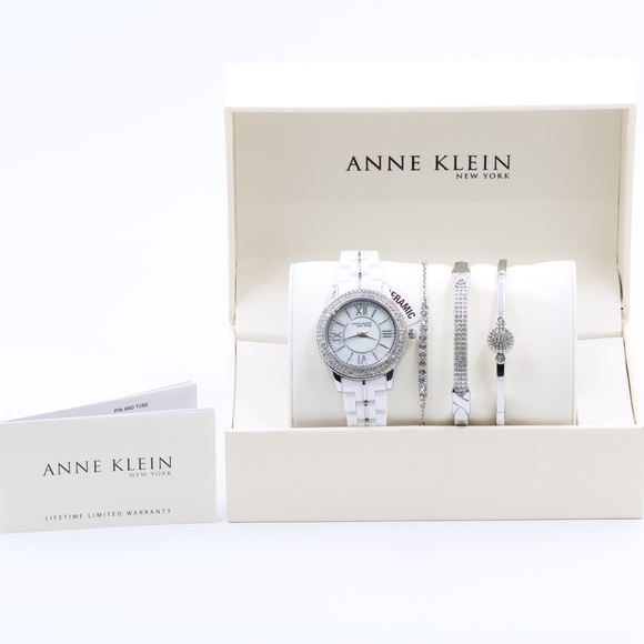 Anne Klein Accessories - Anne Klein Womens White Ceramic Silver Watch Set